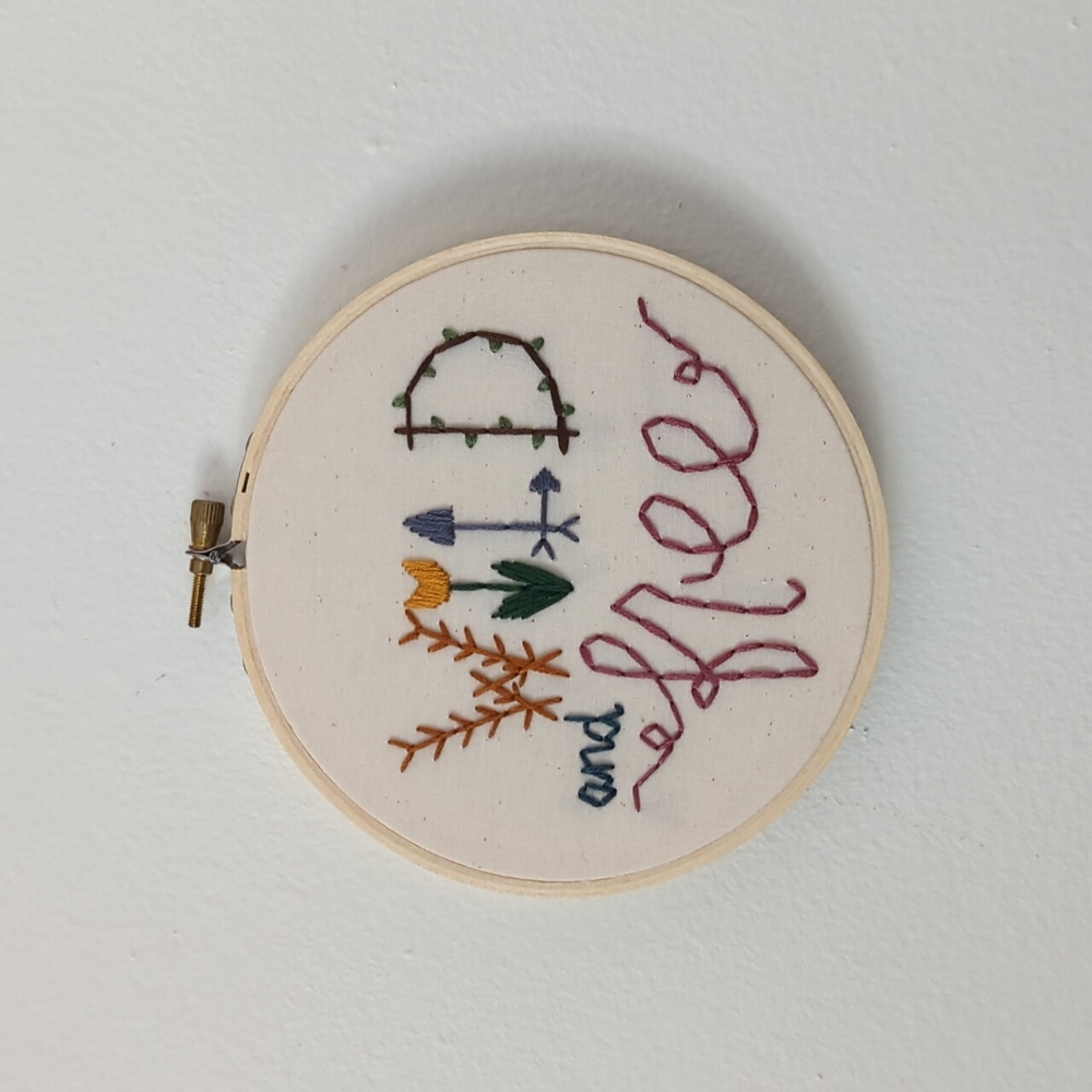 Handmade embroidery Wild and free in a hoop